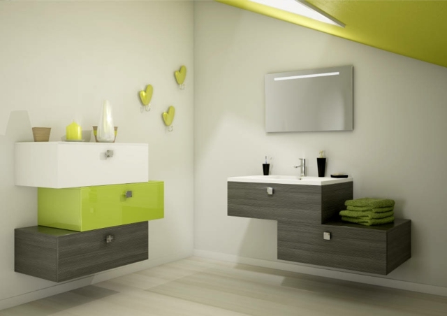 meubles de salle de bains bois gris laque blanc olive brillant