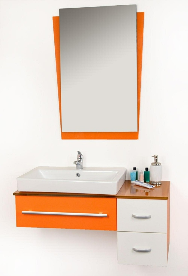 meuble de salle de bains orange vasque miroir