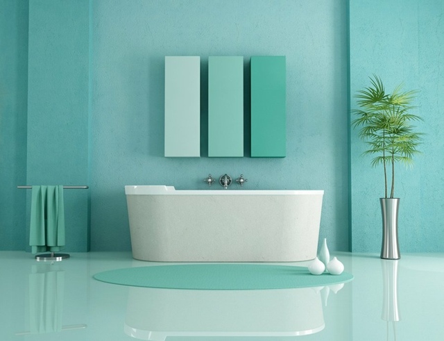salle bain moderne minimaliste couleur murs vert emeraude