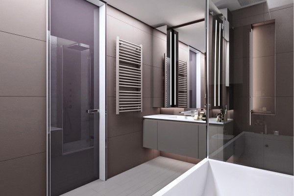 Salle de bains mauve gris design intérieur