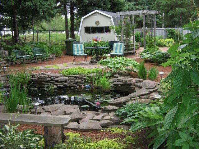 aménagement jardin extérieur permacole plan eau