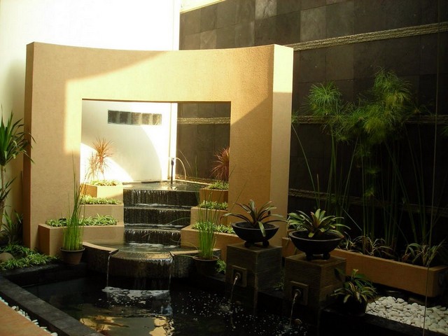 aménagement jardin moderne fontaines style oriental