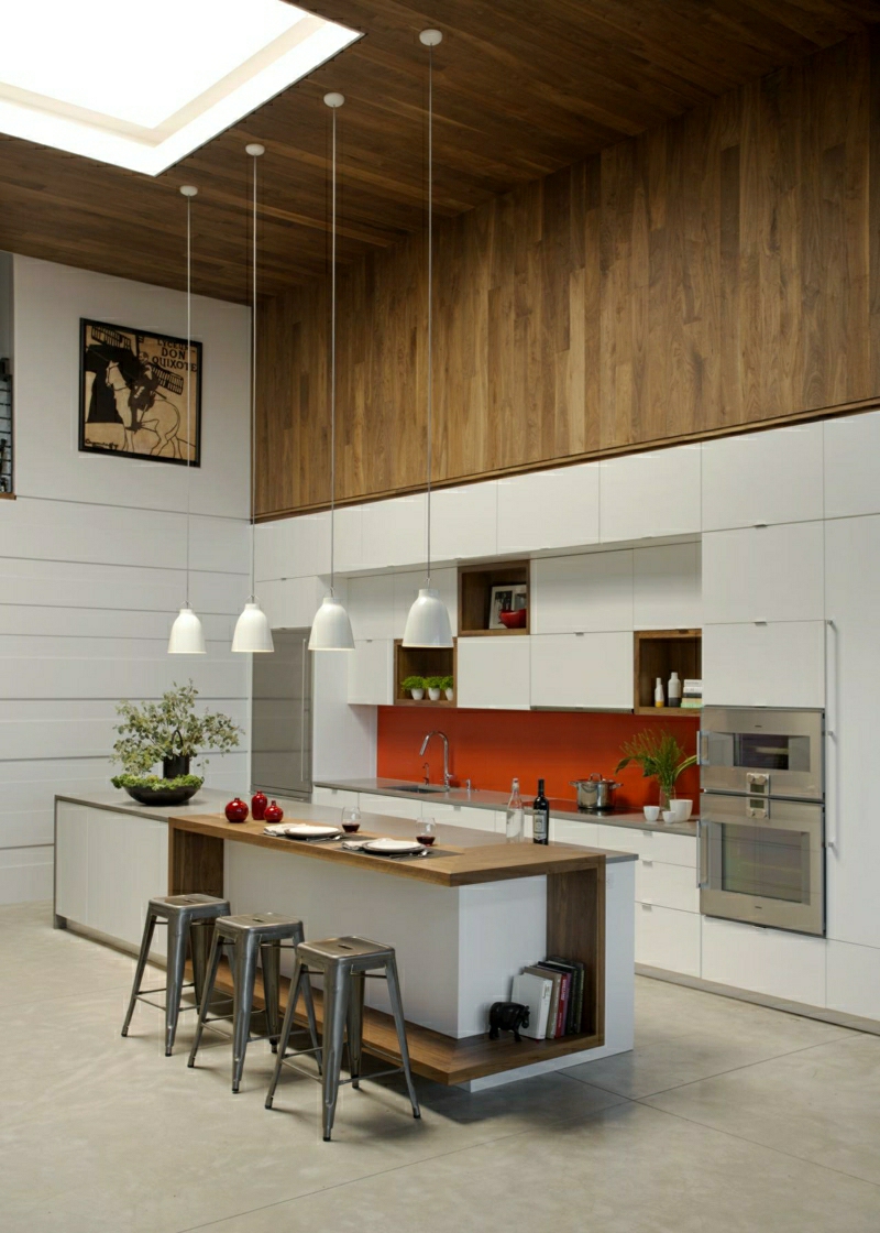 architecture d'intérieur de cuisine originale contemporaien lampes  suspendues  intérieure contemporaine cuisine moderne design zeroenergy grande cuisine loft
