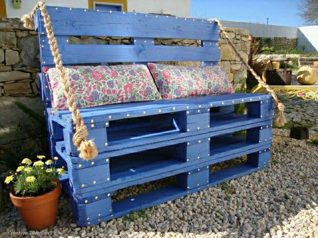 palettes banc de jardin bleu créativité maison diy facile palettes bois facile pas cher design écolo extérieur design moderne