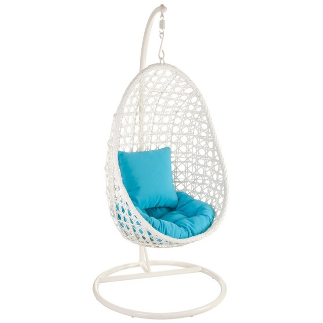 chaise suspendue blanche bleu design moderne