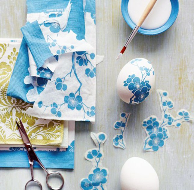 déco oeufs de Pâques tissu découpage bleu simple élégant créatif 