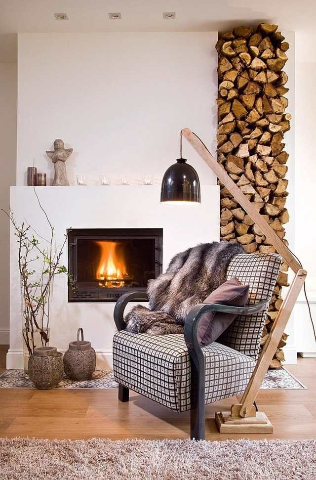 design cheminée bois arriere-fond lecture