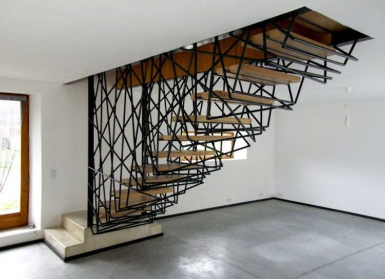 escalier moderne en bois en métal design petit espace idée