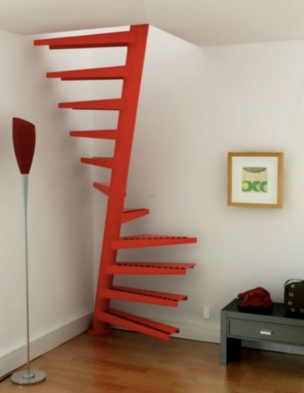 escalier colimaçon metal rouge espace compact