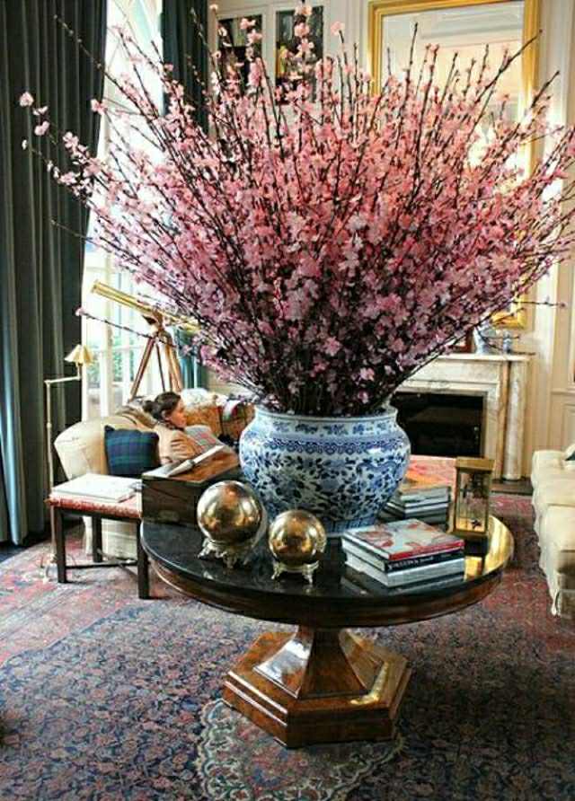 déco élégante bouquet fleur de cerisier salon design tapis