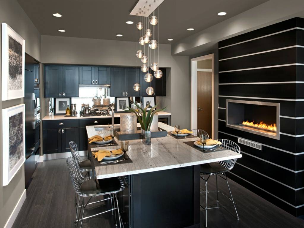 hotte aspirante murale cuisine salle à manger cheminée design confort lampes design