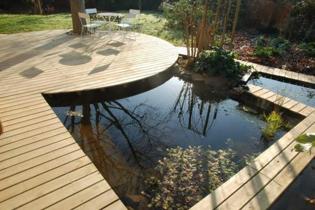 idée aménagement terrasse bassin aquatique parquet