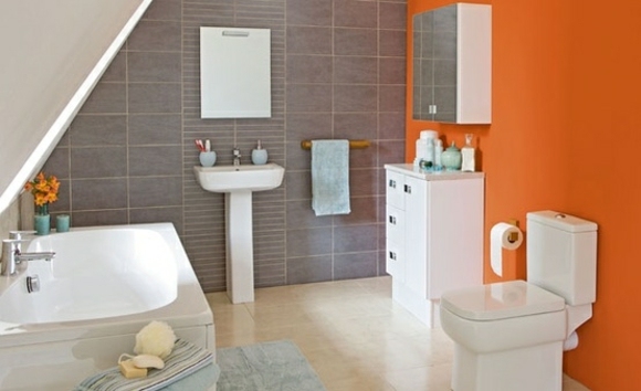idee salle bain orange gris