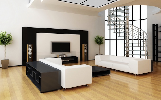intérieur contemporain minimaliste moderne design épuré canapé blanc noir