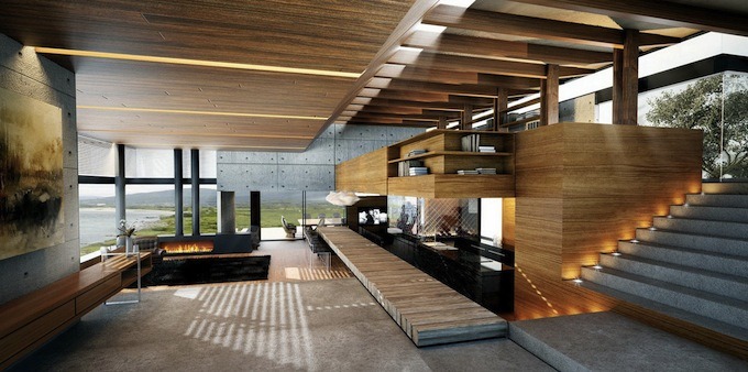 intérieur moderne design spacieux bois escalier tableau simple