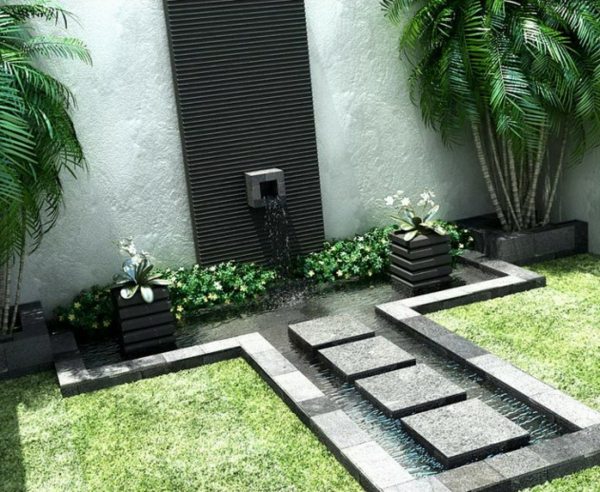 jardin zen avec fontaine minimaliste moderne