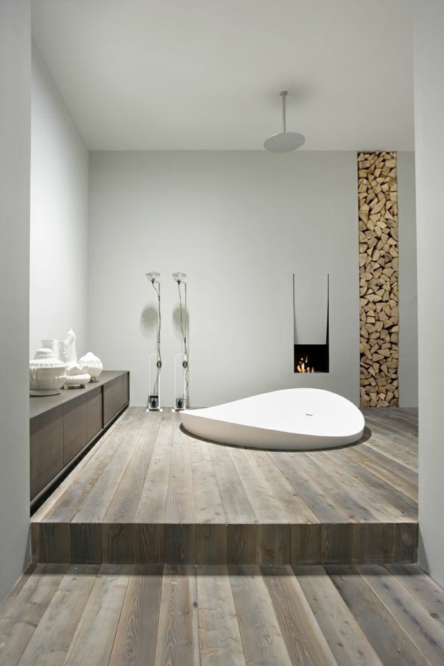 meuble salle bain baignoire design cheminee