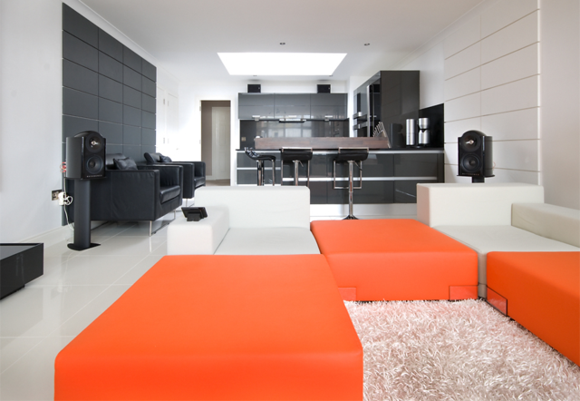 décoration salon design orange hifi