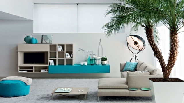 décoration salon design turquoise