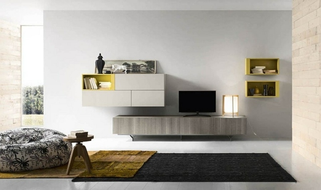 meubles salon eco modernes blanc jaune