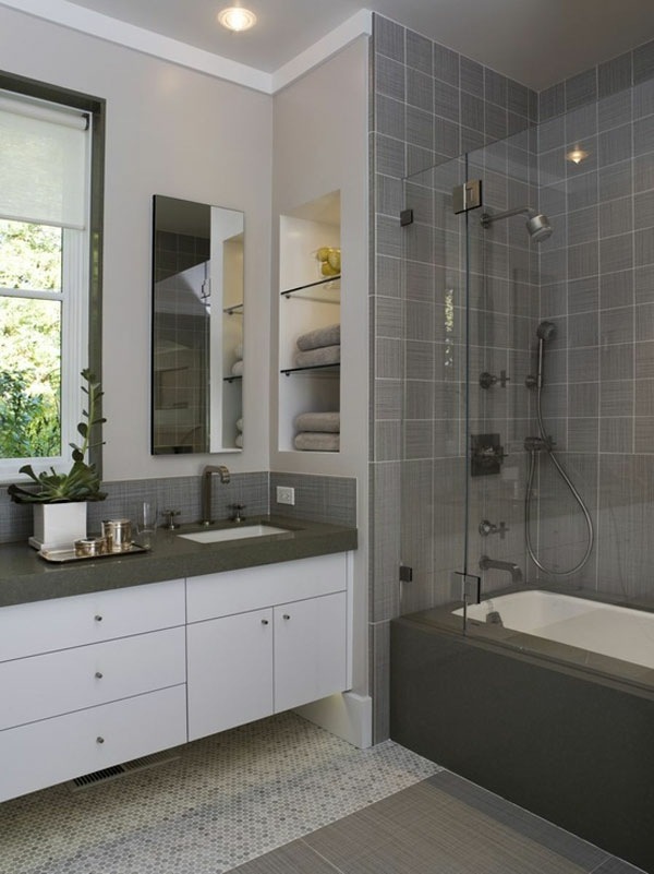 petite salle de bain moderne blanc gris