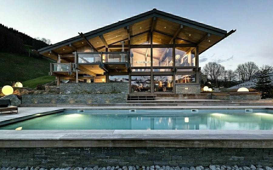 montagne chalet location france piscine alpes megève moderne luxe cher confort grand ski vacances meuble design