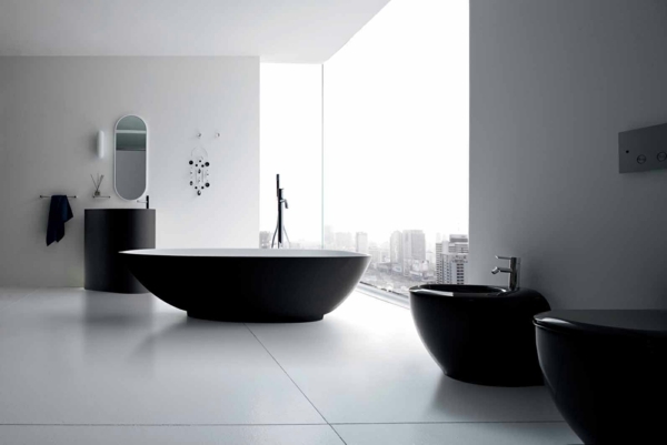salle bain blanche meubles noir