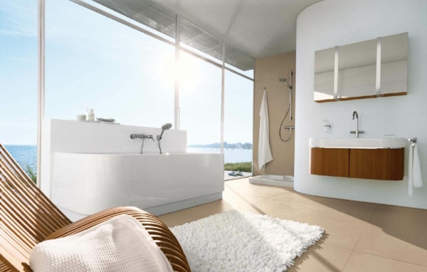salle bain blanches meubles bois