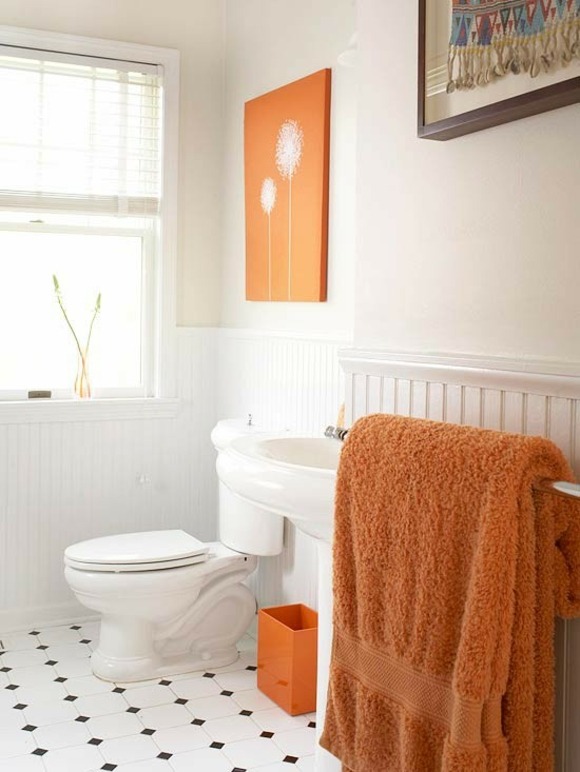 salle bain deco moderne orange blanc