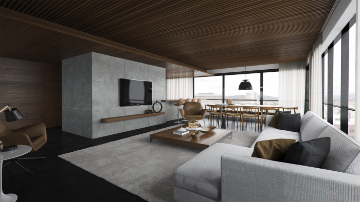 design moderne salon intérieur minimaliste canapé chaises en bois design 