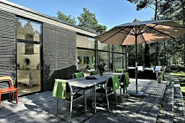 moderne terrasse design maison balcon sympa stylé chaise couverture verte
