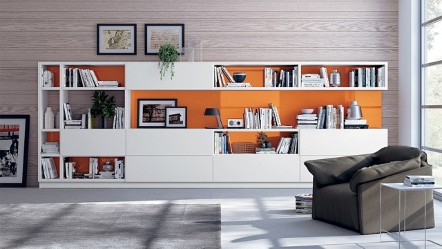 meuble salon modulabe blanc orange