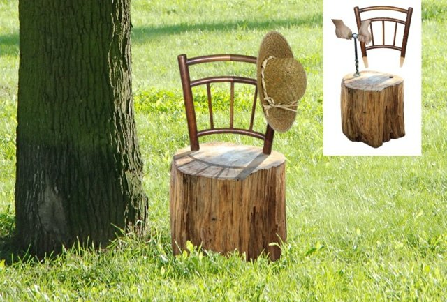 vue chaise DIY fait tronc arbre jardin