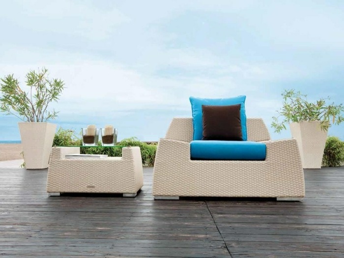 fauteuil de jardin moderne design table de jardin résine tressée design atmosphera style minimaliste