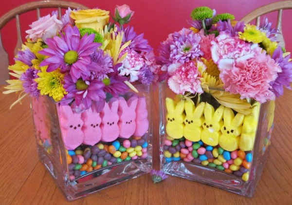composition florale bonbons lapins guimauve