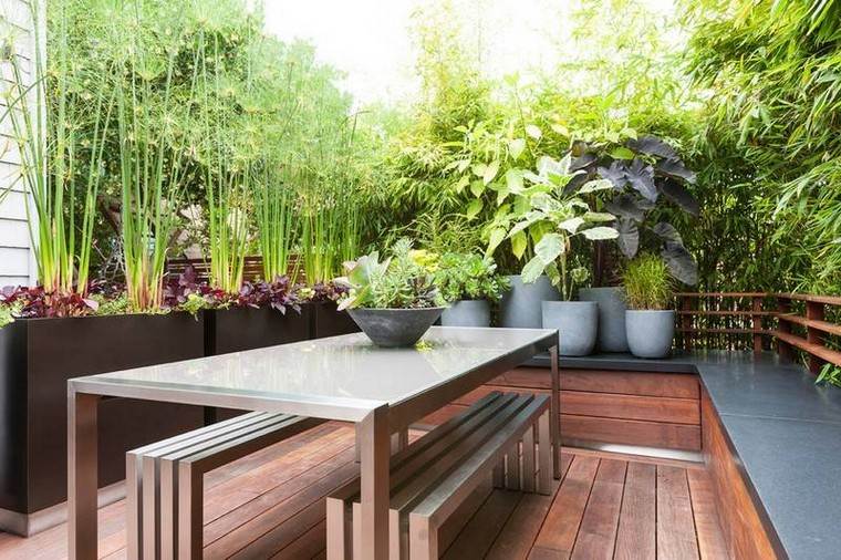 déco bambou jardin table plante pot