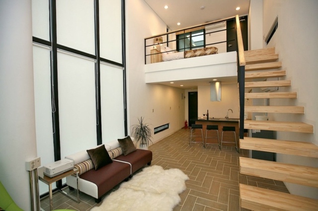 maison minimaliste vue escalier bois