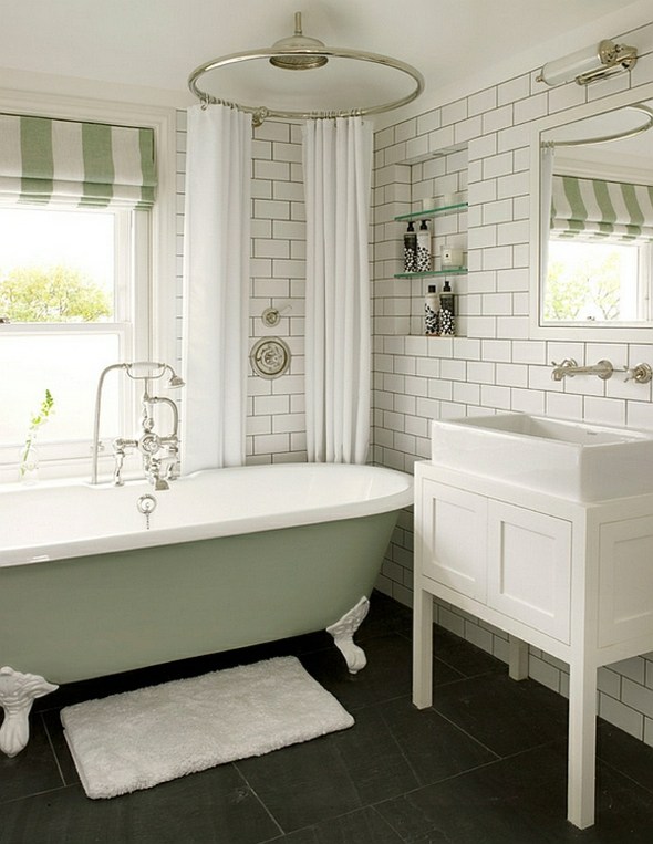 salle bain deco vert blanc