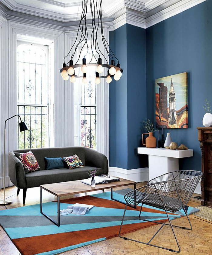 palette de couleurs tapis ray motif lampe suspendue design table basse salon west elm
