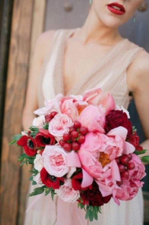 vue bouquet mariage fleurs rose rouge