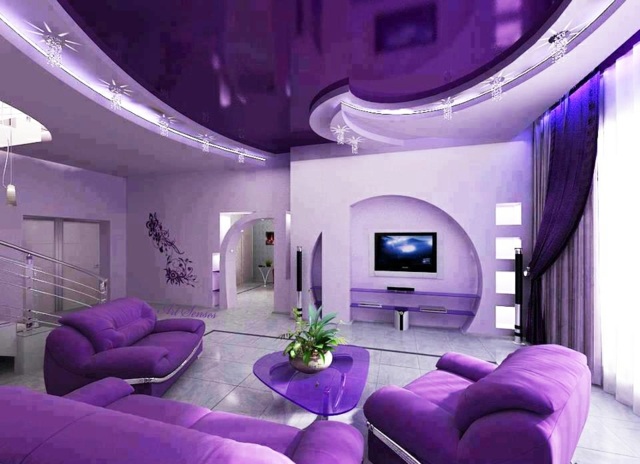 couleur violette salon moderne plafond
