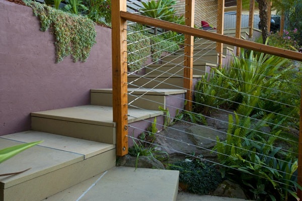 escalier jardin rampe bois