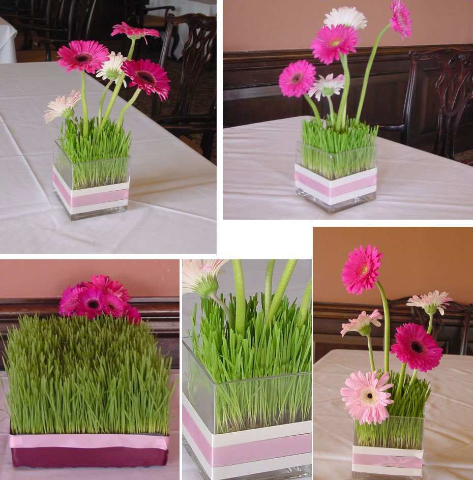 déco table fleurs gazon artificiel idée 