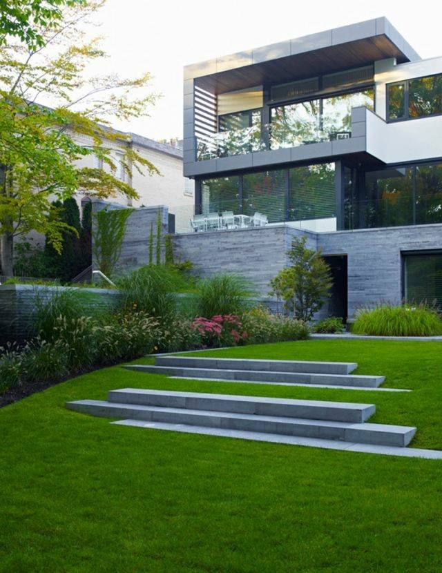 maison moderne jardin minimaliste marches pierres