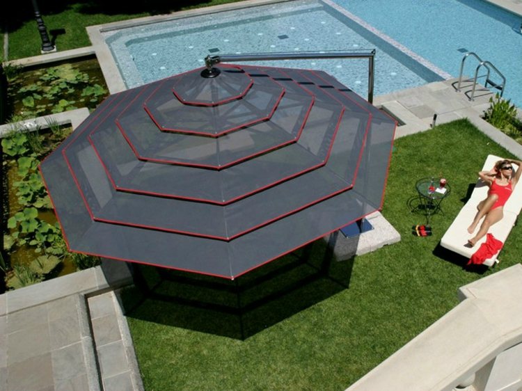 parasol noir rouge G.A Parasols Garden Art