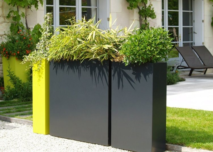 mobilier jardin pot fleurs design jaune gris IMAGE'IN by Création CJCJ