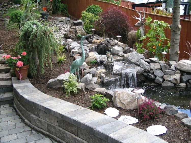 bassin jardin pierres cascade