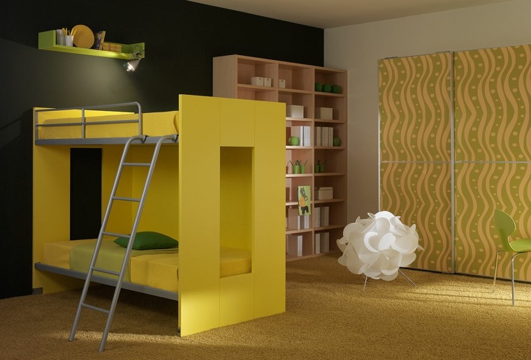 couleur chambre enfant jaune lit deux places design