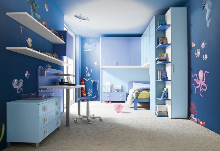 couleur chambre enfant bleu idée meuble bois bleu 
