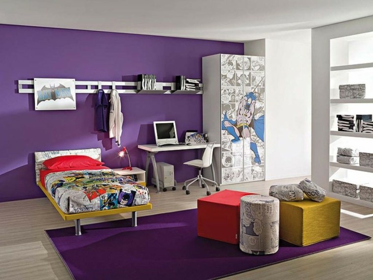 couleur chambre enfant violet garde-robe tapis de sol